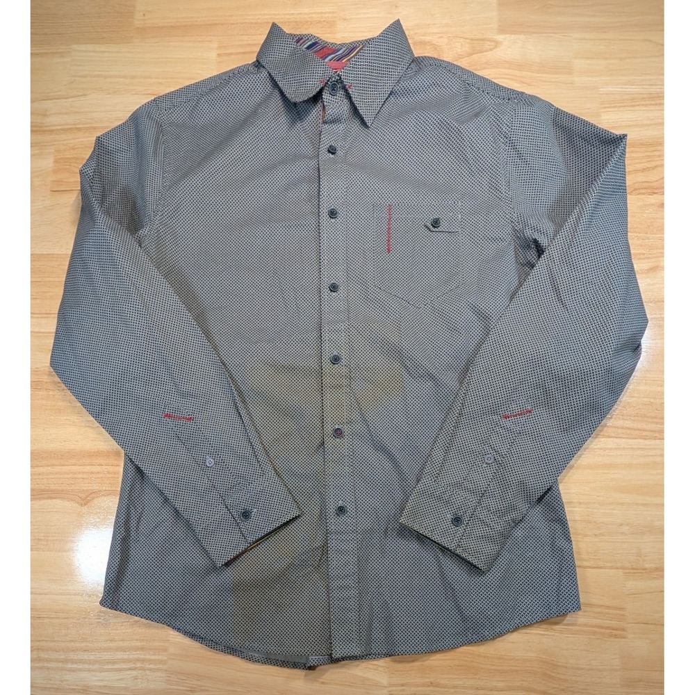Smash Mens Geometric Print Button Up Shirt Gray Long Sleeve NSH5066R‎ Size L
